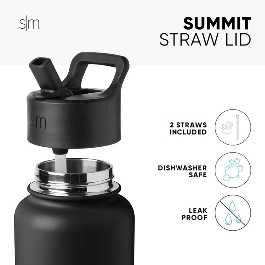 Matte black tumbler with metallic silver chrome accents and straw lid assembly on white background