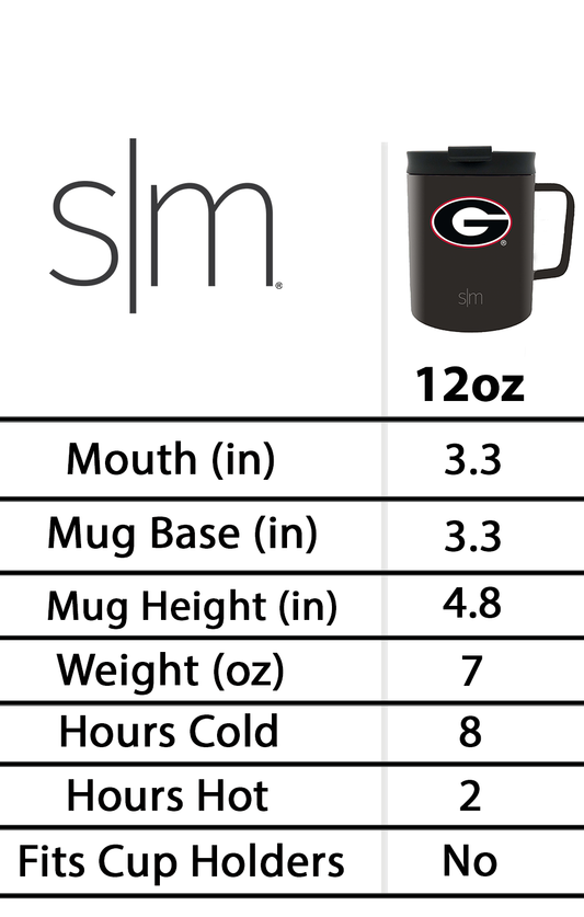 White ceramic mug with black text displayed against a white background in a minimalist product photography style