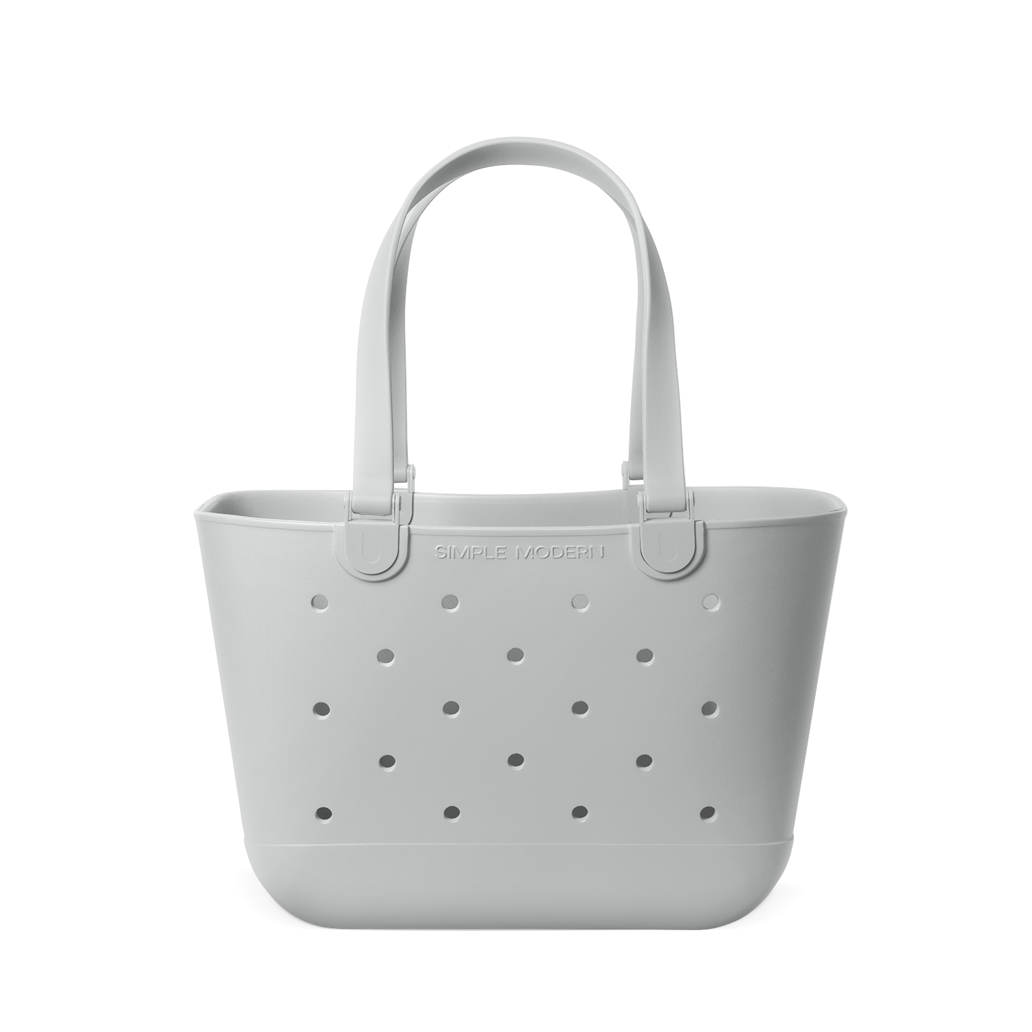 Light gray perforated tote bag with handles, displayed against white background