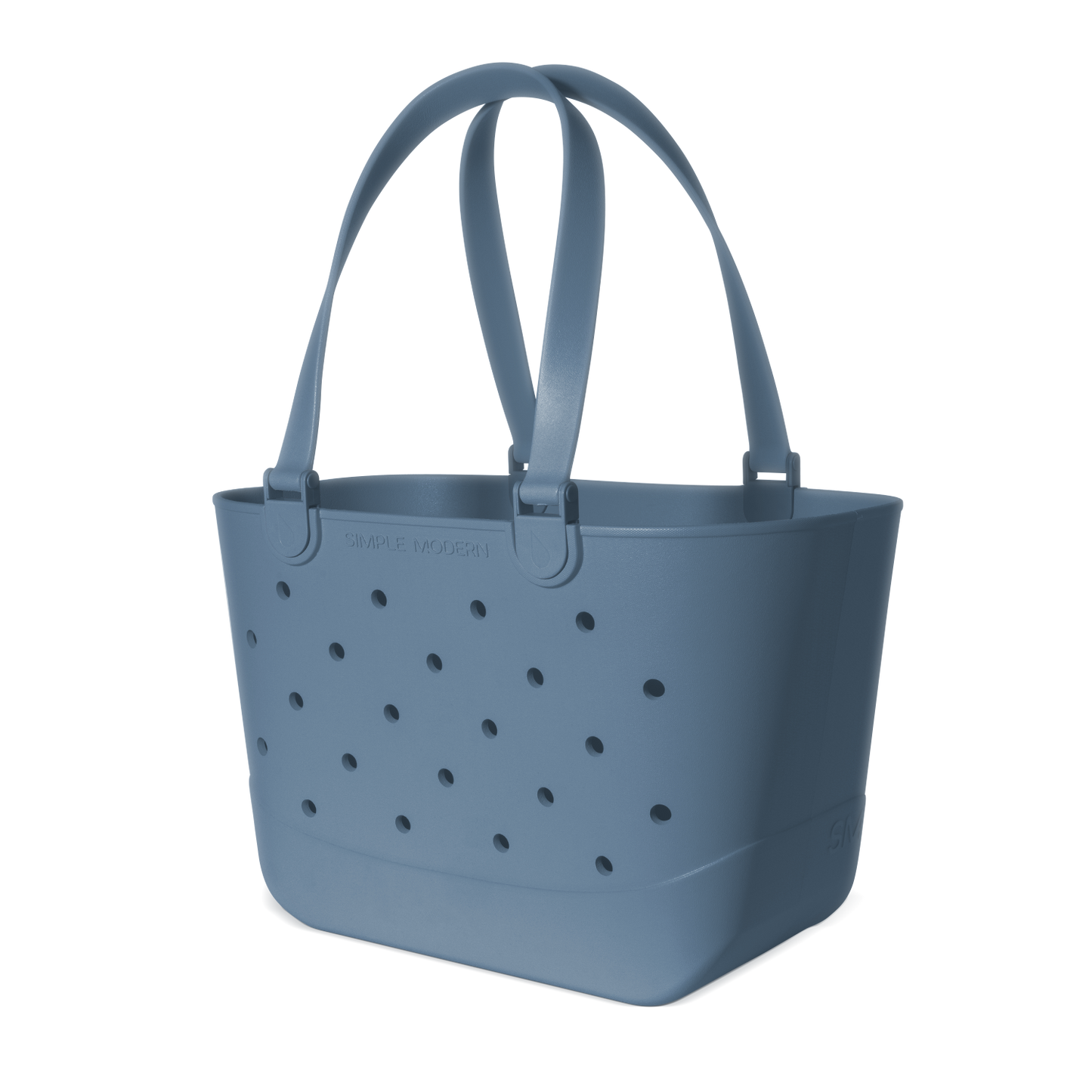 Slate blue matte finish tote bag with cool-toned, dusty blue-gray color and sophisticated understated design