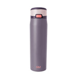 Muted purplish-gray ceramic mug with soft blush pink band around the upper rim, modern minimalist drinkware design.