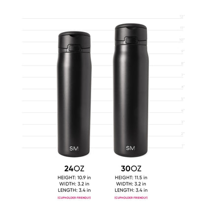 Two matte black cylindrical drinkware vessels with subtle metallic sheen and light reflections on surfaces, shown for product measurement reference.