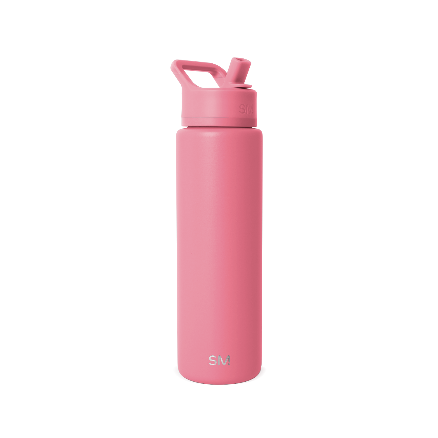 Soft dusty pink water bottle with white cap displayed against a clean white background, shown in full product view.
