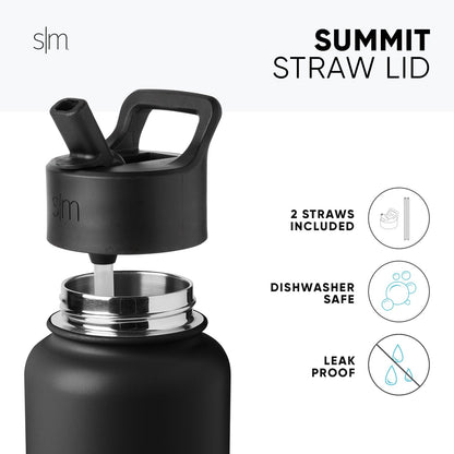 Black reusable straw lid with stainless steel silver accents on light gray background