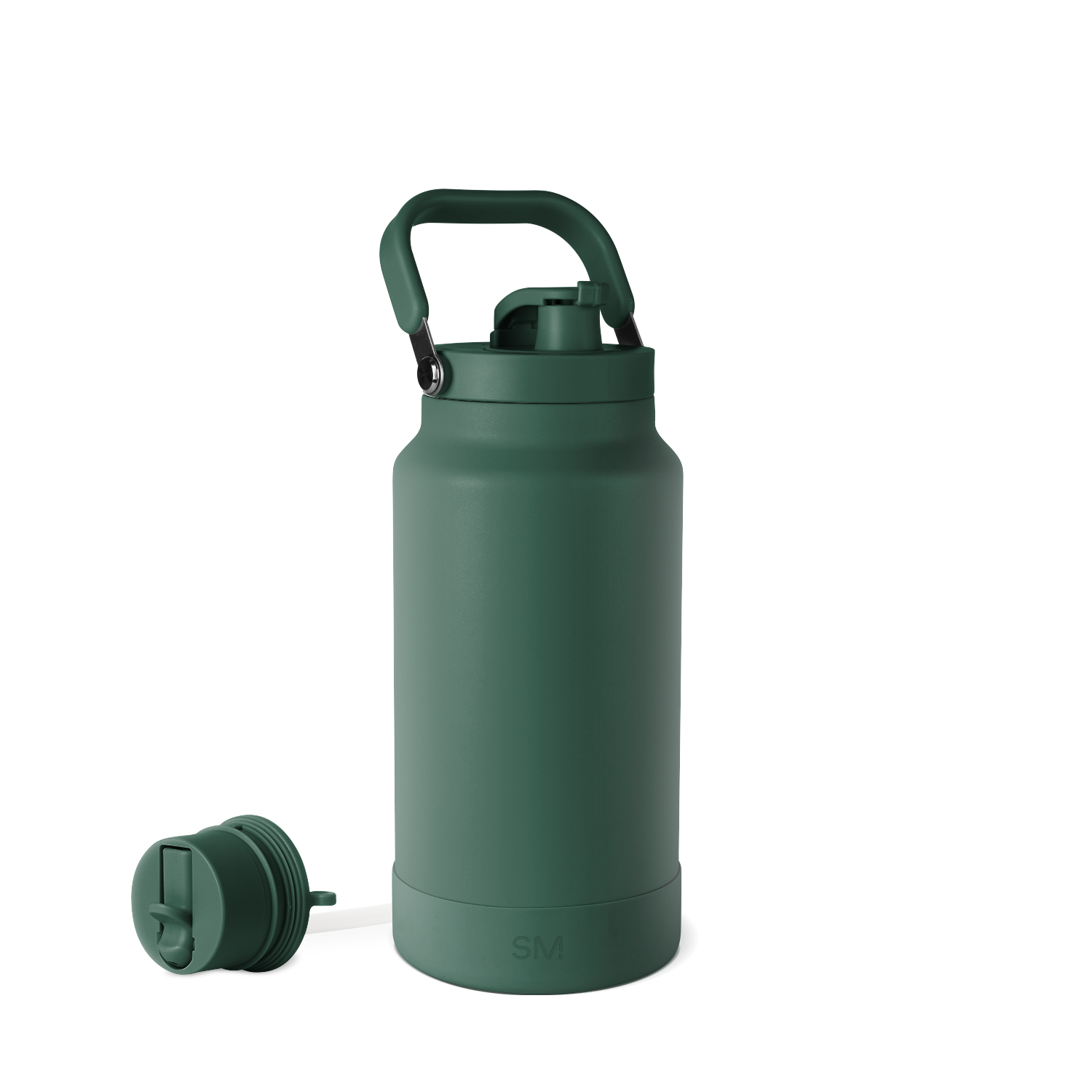 Muted sage green water bottle with matching detachable cap against white background